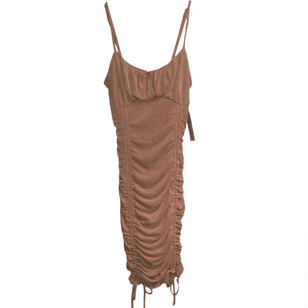 Tan Ruched Bodycon Dress